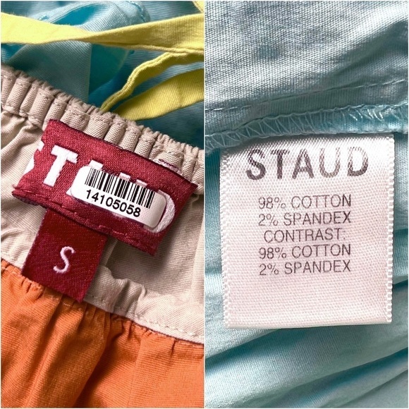 STAUD Colorblock Rainbow Stripe Sleeveless V-Neck Tiered Ruffle Babydoll Top S - Picture 12 of 13